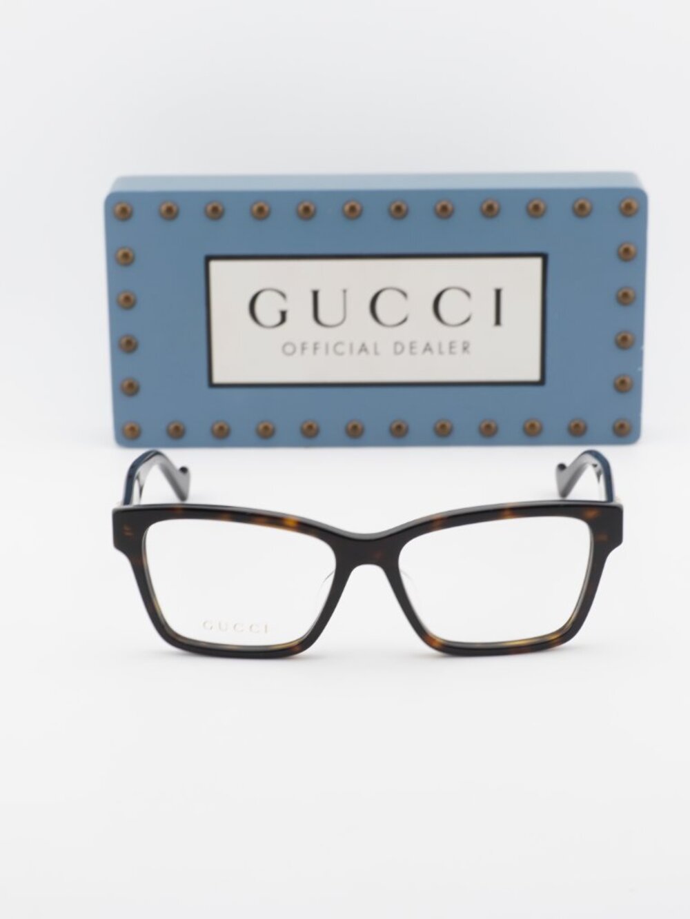 Gucci GG1476OK 002 Square Eyeglasses - Dark Havana 55mm - Picture 2 of 11
